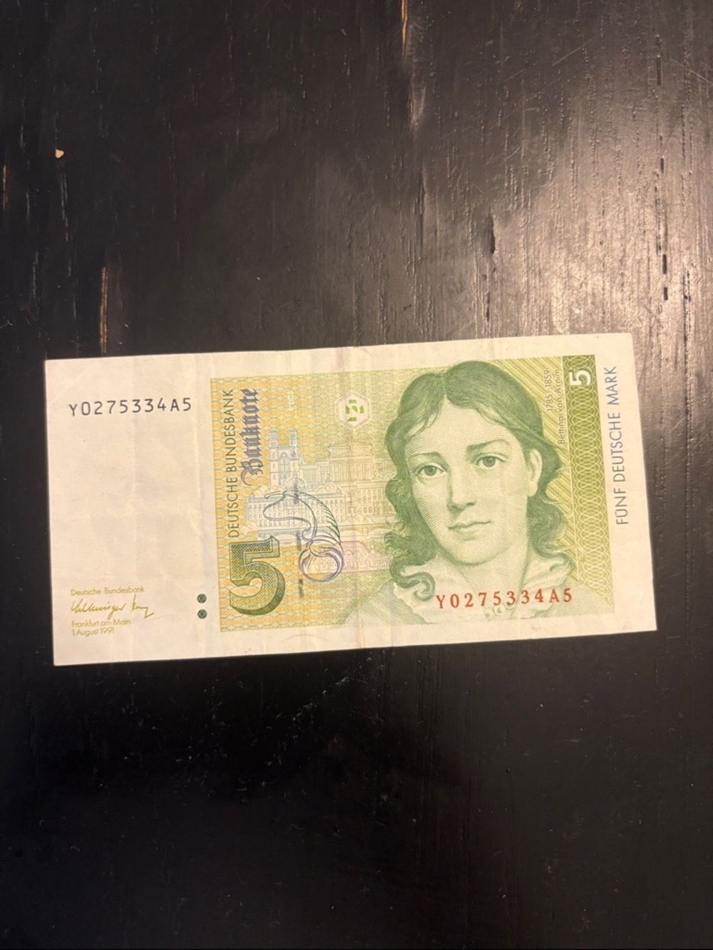 5 Deutsche Mark Banknote - Green and Cream Portrait Note